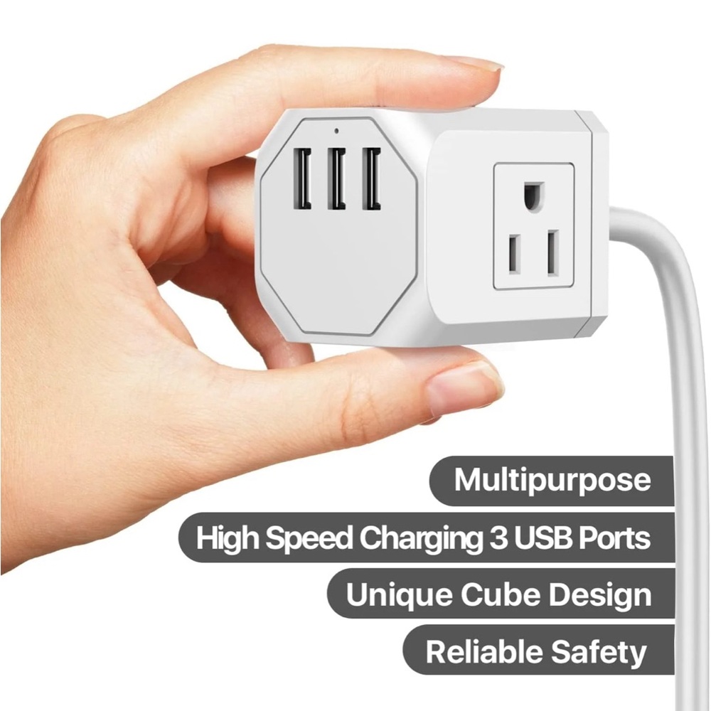 NWT/NIB MULTI-PLUG SURGE PROTECTOR STRIP 5FT. CORD- 3 WALL OUTLETS & 3 USB PORTS